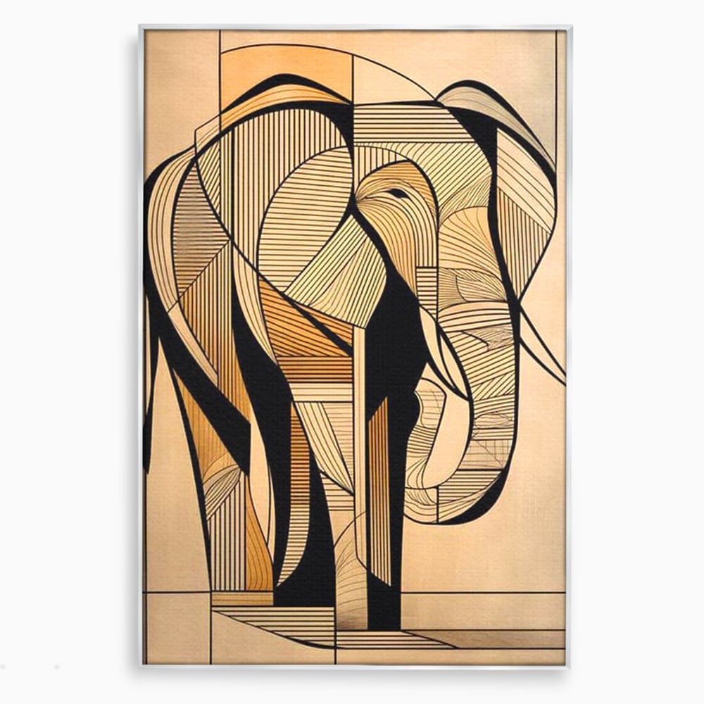 Tablou canvas cu tablou canvas cu elefant geometric, in rama de aluminiu argintiu